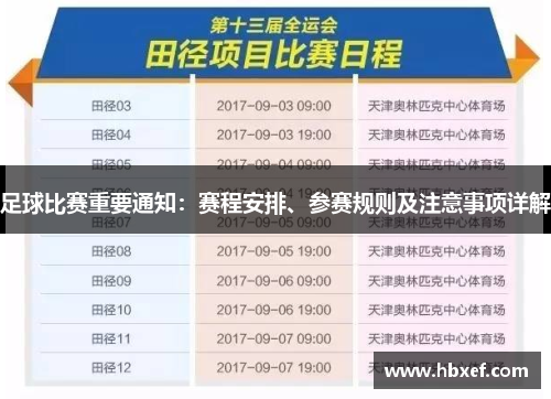 足球比赛重要通知：赛程安排、参赛规则及注意事项详解